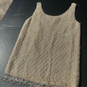 1960’s Wool Embellished Sleeveless Beaded Shell Top in Champagne